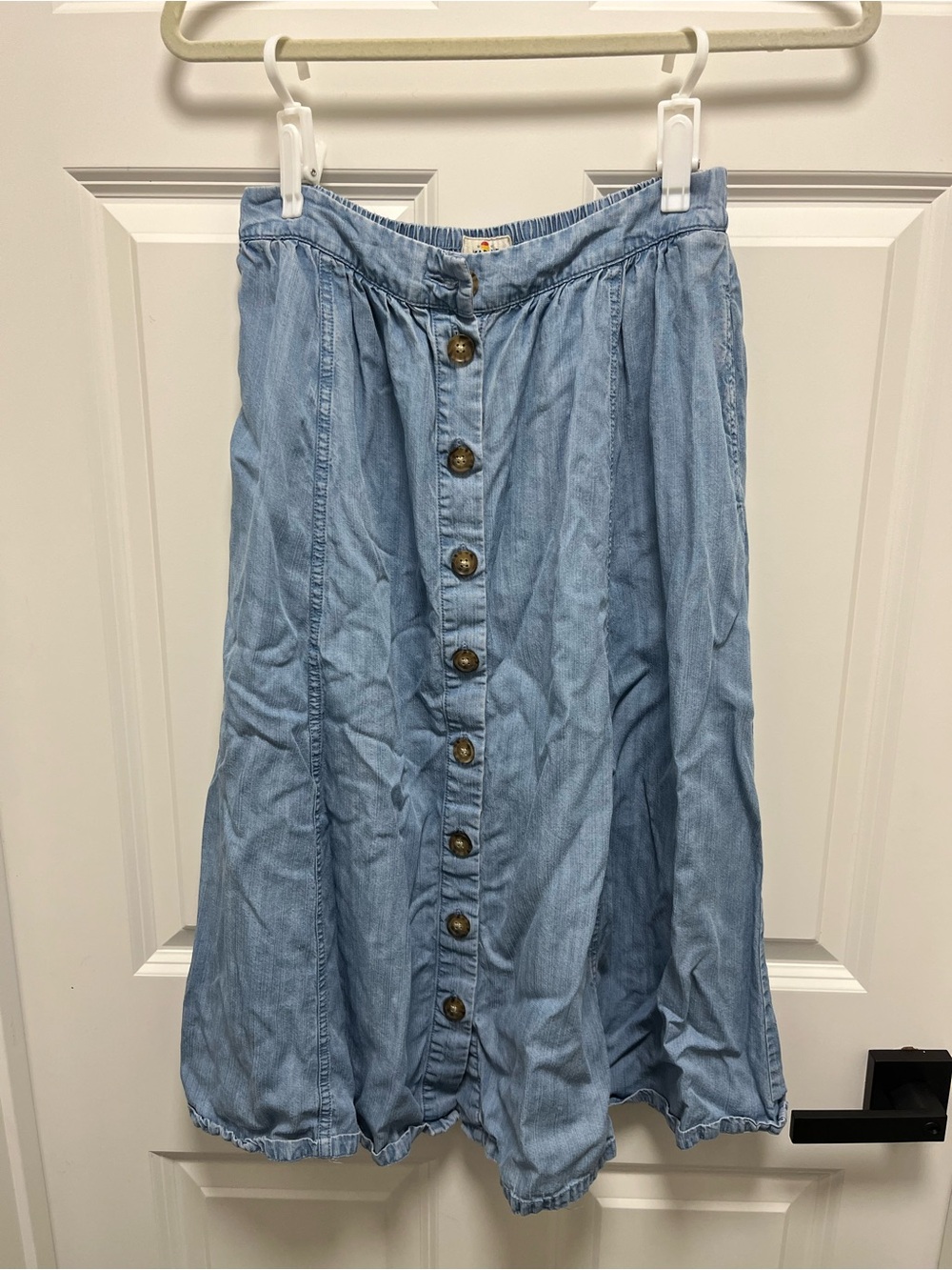 Marine Layer button front chambray midi full gathered skirt size M